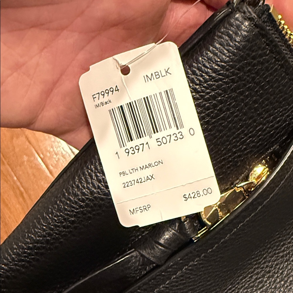 Coach Marlon Black Pebbled Leather Hobo Shoulder Bag with Gold Hardware - Picture 5 of 10